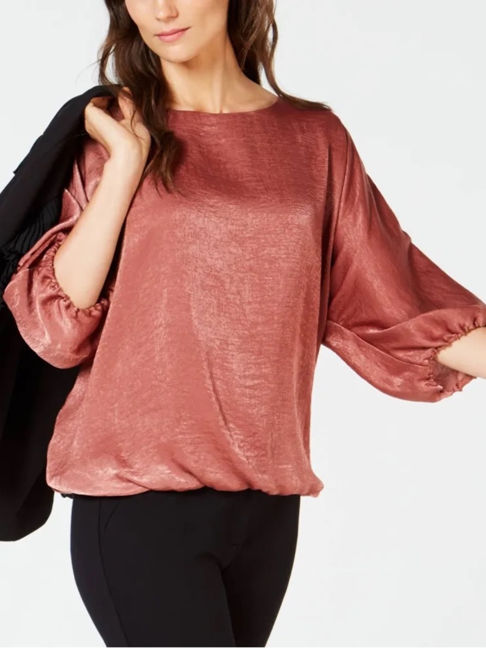 Alfani Rose Blouson-Sleeve Satin Shimmer Top